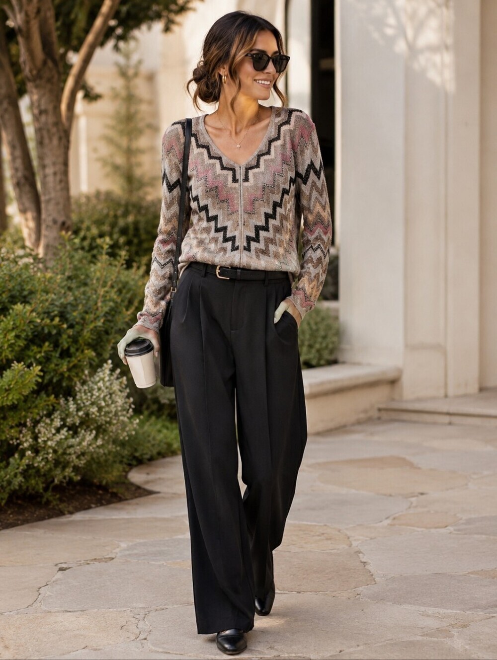 Whbm zigzag chevron metallic knit sweater